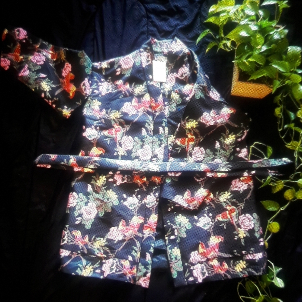 Dark Floral jacquard kimono jacket